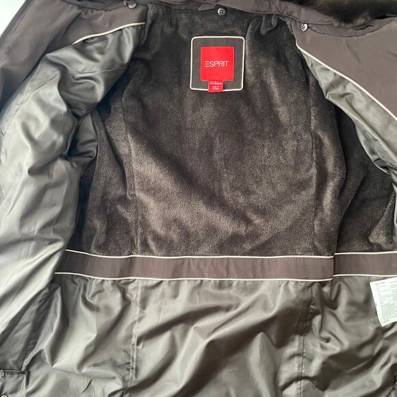 Esprit Women's Brown Zip-Front Quilted Coat- Removable Faux Fur Collar - Size XL - Picture 10 of 10